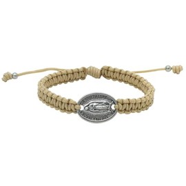 Catholic Medal Bracelet on Woven Cord | Adjustable | Christian Religious Jewelry | Great Catholic Gift for First Holy Communion and Confirmation | Made in Italy (Our Lady of Guadalupe (Tan))