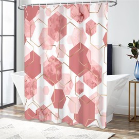 deFouliao Pink Shower Curtain Modern Abstract Geometric Grid Bathroom Curtain Sets for Bathtub Home Art Decor, Waterproof Fabric Washable with Hooks, 72x72 Inch