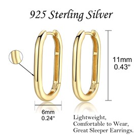 SILBERTALE - arete de aro rectangulares de plata de ley 925, chapados en oro, con clip de papel, aros en U, para mujer, Metal Cristal, No es una piedra preciosa