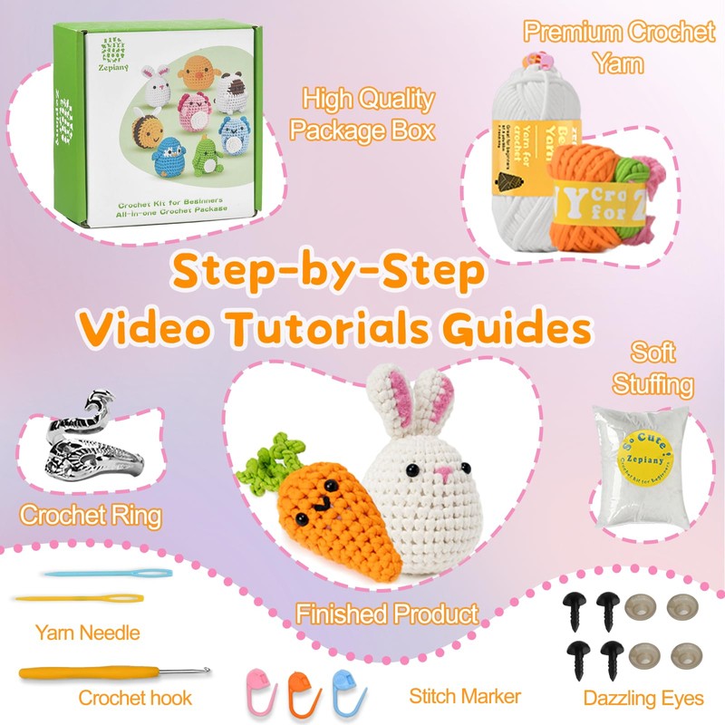 Crochet Kits for Beginners Adults and Kids,Crochet Starter Kit Step-by-Step