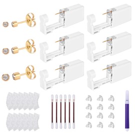 Hoohnnaa 37Pcs Disposable Ear Piercing Kit, Self Ear Piercing Gun Kit with Hypoallergenic Cubic Zirconia Stainless Steel Studs for Women, at Home Ear Piercing Kit (Gold-2/3/4mm-Cubic Zirconia)