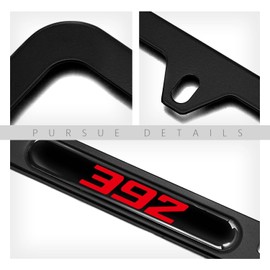 2PCS Black License Plate Frames Compatible with Dodge Challenger Durango SRT 392, Universal Aluminum Alloy Car License Plate Holders with 4 Holes for 392 Owners