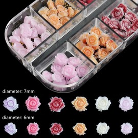 Fcozpjk Rose Nail Charms, 180PCS 3D Flowers Charms for Nail Art Flat-back Resin Rose Camellia Flower Nail Charms Spring Floral Decoration Wedding Bride Nail Design Rhinestones Manicure Supplies