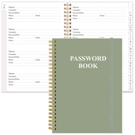 Password Book with Alphabetical Tabs - Large Size Password Keeper Journal Notebook for Computer & Website Logins, 5.8" x 8.5", Green