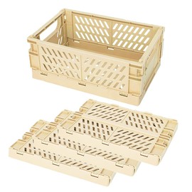 TORASO 4 Pack Mini [15cm L x 10cm W x 5.7cm H] Plastic Baskets for Shelf Storage Organizing, Durable and Reliable Folding Storage Crate, Ideal for Home Kitchen Classroom (Yellow,4pcs).CA