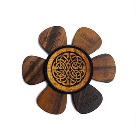 Thalia Wooden Pick Puck 2.0 - Guitar Pick Holder for Electric, Acoustic, Bass & Ukulele, Suitable for Thin and Thick Picks, Guitar Gifts for Men and Musicians - (Celtic Knot - Hawaiian Koa)