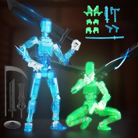BOZOBO Luminous T13 Action Figure Set, 2PCS Titan 13 Robot Action Figure 3D Printed T13 Action Figure Articulated, Lucky 13 Gift for Collectors Desktop Decorations, Grow in The Dark Blue & Green
