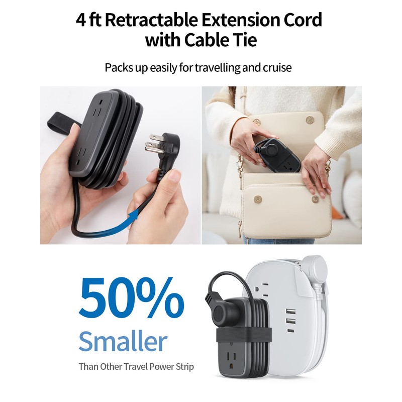 Travel Power Bar with USB C Port, NTONPOWER Flat Plug