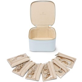 Vlando Travel Jewelry Box,Jewelry Travel Case with 6 Velvet Jewelry Zipper Pockets Travel Jewelry Organizer for Ring Bracelet Christmas Wedding Birthday Gifts for Wife Daughter Lake Blue