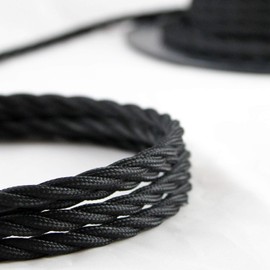 smartect Textile Cable Black, 2 Metres Vintage Lamp Cable Fabric Twisted, 3-Core (3 x 0.75 mm²) Power Cable Textile Coated for Own DIY Project