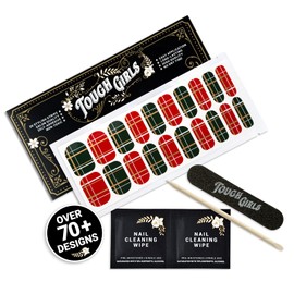 TOUGH GIRLS | 20 Exquisite Gel Nail Polish Strips w/Application Accessories - No UV/LED Lamp Required (Holiday | Holiday Plaid w/Metallic Gold)