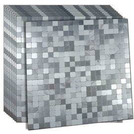 XUANINY Self-Adhesive Metal Backsplash, Peel and Stick Tile for Kitchen Brushed Aluminium Surface backsplash (11.57"x11.57",10) (10 Mixed Silver)