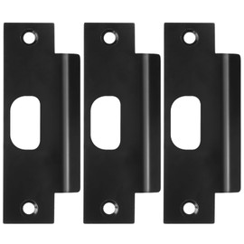Haiabei 3Pcs Stainless Steel Strike Plate Universal Door Strike Plate 4 7/8" x 1 1/4" Deadbolt Strike Plate Door Backplate D-Shaped Hole Steel with Black Finish Replacement Lock T Strike Plate
