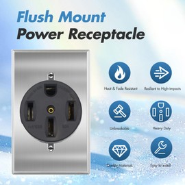NEMA 14-50R Power Outlet 3P, 4W, Flush Mounting Receptacle, Straight Blade, Industrial Grade, Grounding, Side Wired, Steel Strap UL Listed micmi (NEMA 14-50R w/Rectangle wallplate)