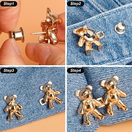 Taicols 6 Pairs Cute Bear Button Pins for Jeans No Sew & No Tools Detachable Pant Waist Tightener Adjustable Waist Buckle Extender for Jeans Waist Extender for Loose Skirt Jeans (Silver)