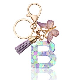 CHUQING Keyring with Letter Girl Keyring Initial Letter Gift Women Key Ring Butterfly Purple, Purple b