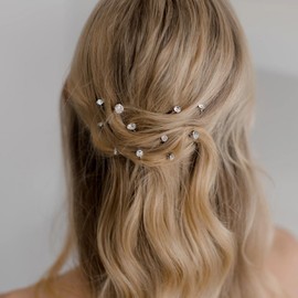 Crystal Hair Pins for Wedding Updo, 6-Piece Set, Silver Rhinestone Bobby Pins