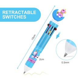 OFFCUP Multicolor Ballpoint Pen, 4pcs 10-in-1 Retractable Ballpoint Pens, 10colours Roller Ball Multicolor Pens for Office School Supplies Students Children Kids Gifts (Moon Unicorn)