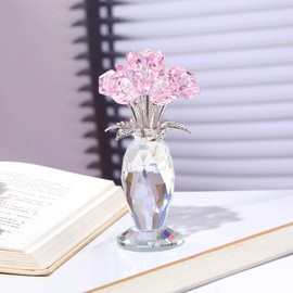 Movdyka Crystal Pink Rose Bouquet Figurines Gifts for Women Romantic Flowers Ornament for Home Decor Anniversary Birthday Valentine's Day Presents for Girlfriend Wife Partner