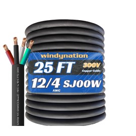 25 Feet 12/4 SJOOW Cable Cord 12 AWG 4 Conductor SO Wire - 12 Gauge 4 Conductor (12/4 Wire) 300V Portable Power Extension Cable for Motor Leads, Portable Lights, Battery Chargers