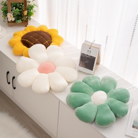 FSRONGXI 2 x Flower Cushions, Aesthetic Decoration, Decorative Room Blue Daisy Flower Cushion, Cute Plush Floor Cushion for Bedroom, Sofa, Chair, Decoration, 38 cm