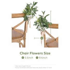 Ling's Moment 8 White Aisle Pew Artificial Flowers Arrangements Babysbreath for Wedding Ceremony Chair Back Floral Decorations with Chiffon Ribbons Sage Green Reception Church Rose Fake Party Outdoor
