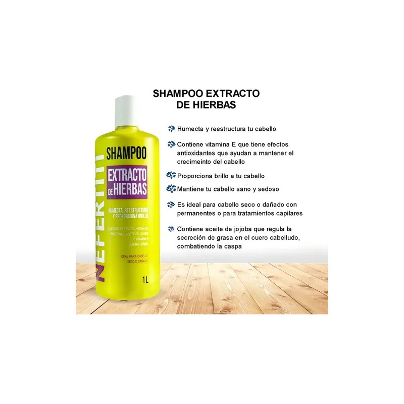 Shampoo Hierbas Reparador Para Cabello Dañado Nefertiti 1lt