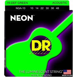 DR Strings NGA-10 NEON Hi-Def Green Coated Acoustic Strings - Extra Light, 10-48