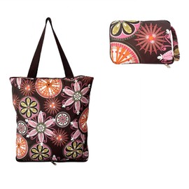 Konish Reusable Foldable Grocery Bags Folding Shopping Tote with Zipper(Tan Floral)