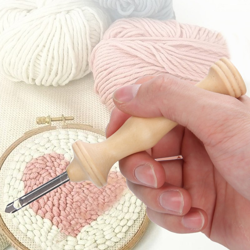 2Pcs Punch Needle Embroidery Kit Wooden Handle Yarn Needle DIY