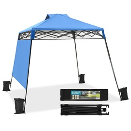 Outdoor 8x8 Pop Up Canopy Tent with Sidewall, Instant Sun Shelter with One Push Setup, Easy Up Canopy with Vented Top, Portable Beach Tent Sun Shelter for Beach, Camping, 8x8 Base 6x6 Top, Blue