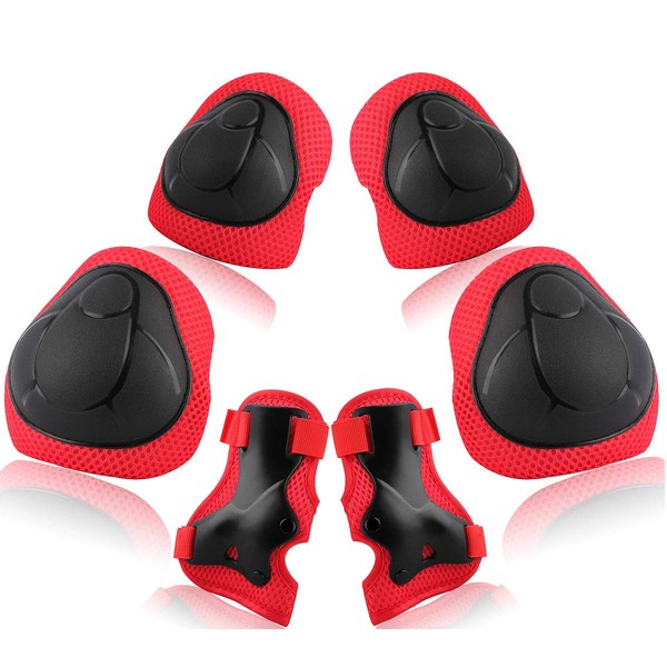 Kids Protective Gear Set Wemfg Knee Pads for Kids 3-8 Years Toddler Knee and Elbow Pads with Wrist Guards 3 in 1 for Skating Cycling Bike Rollerblading Scooter（Red）