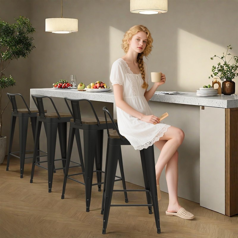 24 Inch Bar Stools Set of 4, Metal Stools for