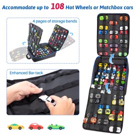 KISLANE Portable Carrying Case Suitable for Toy Cars or Matchbox Cars, Versatile Toy Cars Storage for 108 Toy Cars, Sturdy 4 Pages Toy Cars storage bag with Front Pocket(Case Only) (Black)
