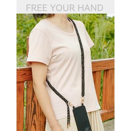 Joedy Phone Lanyard Crossbody with 2 Phone Tabs, Macrame Phone Lanyard, Universal Crossbody Multifuctional Lanyard (Crossbody Black)