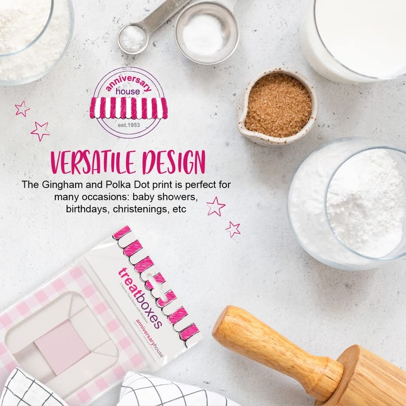 Anniversary House 3-pack Pink Treat Boxes, Gingham and Polka Dot