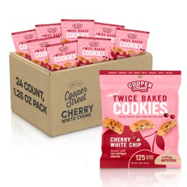 Cooper Street Italian Biscotti Cookies - Twice Baked Biscotti Style Cookie Biscuits in Delicious Cherry White Chunk Flavor | Crispy, Light and Healthy Cookies | Peanut & Dairy Free | 1.25oz - 24 Pack