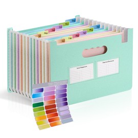 Agoer Accordion File Organizer with 13 Pockets, Wheat Straw Expanding File Folder with Lable Pocket,Upright Open Top,A4/Letter Size Paper Document Storage Organizer for School,Home and Office Supplies