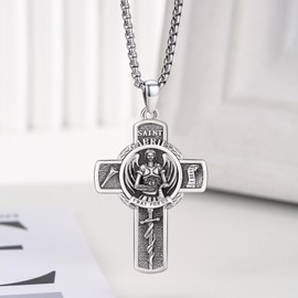 XIXLES Saint Gabriel Necklace 925 Sterling Silver Archangel St Gabriel Cross Pendant,Angel Gabriel Protection Blessings Necklace Jewelry for Dad Father