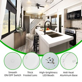 ULITECO RV Puck Light 5Inch, Dimmable RV Light Fixture 12V, Camper Interior Light with Inbuilt Dimmer Switch, RV Ceiling Light for Boat Camper Trailer Car(Dimmable Warm White& Blue Nightlight, 6PCS)