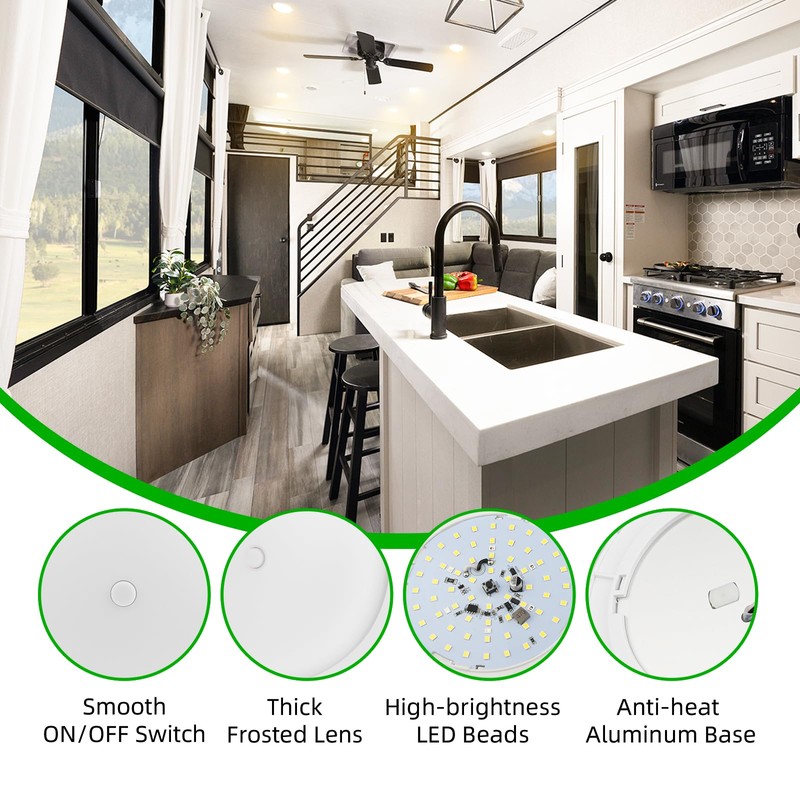 ULITECO RV Puck Light 5Inch, Dimmable RV Light Fixture 12V,