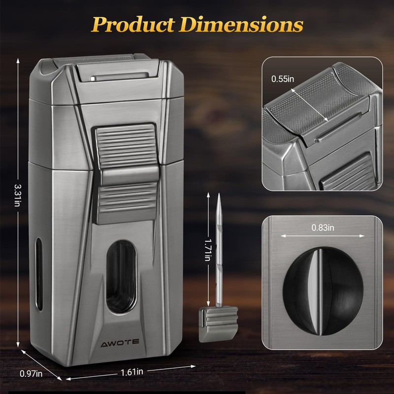AWOTE Cigar Lighter with Double Jet Flame, Refillable Cigar Torch