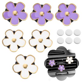 HJZHII 6 Set Daisy Air Vent Clips, Purple White Flowers Car Air Freshener Vent Clips with No Scent Felt Pads Airs Conditioning Outlet Clip Purple Car Decor Cute Charm for Women Cars Inter