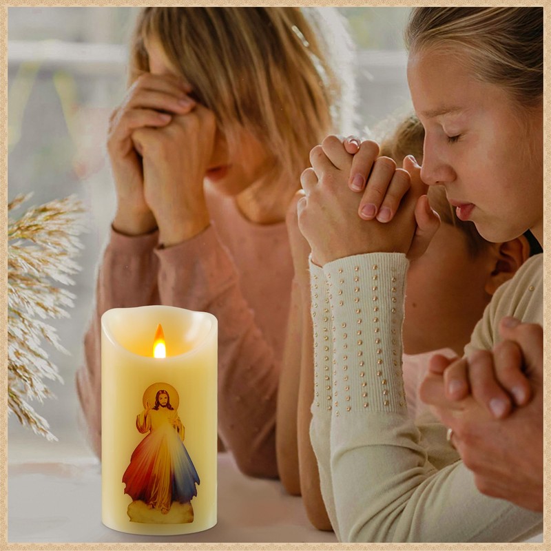 Divine Mercy of Jesus LED Devotional Prayer Candle - Battery