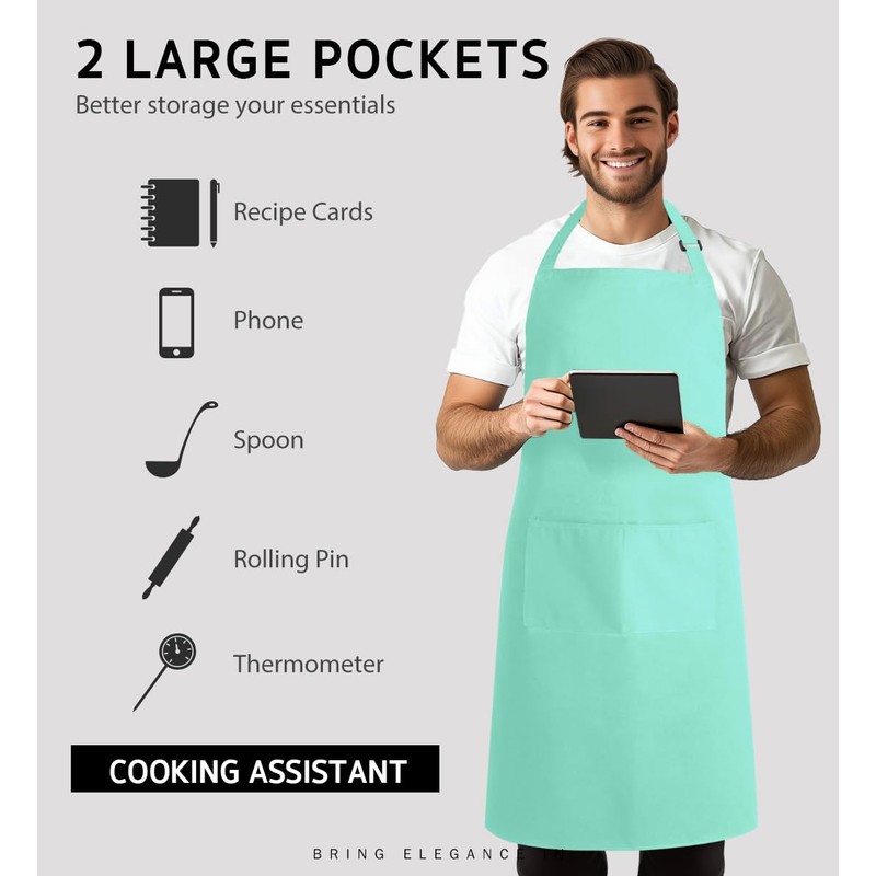 Syntus 2 Pack Adjustable Bib Apron Waterdrop Resistant with 2