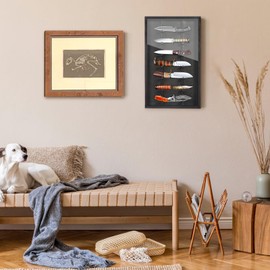 Triceratops Knife Display Case with Lockable Clear Acrylic Door, Wall Mount Wooden Knife Display Stand, Pocket Knife Display Cases for Storage, Collection, Holds up to 7 Knifes (Black)