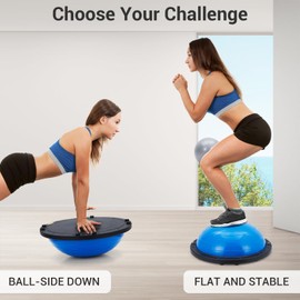 GAOMON 23-Inch Balance Ball, 1600 Lbs Inflatable Half Exercise Ball Balance Trainer with Nonslip Base, Half Yoga Ball Strength Training Equipment with Resistance Bands and Foot Pump, Blue