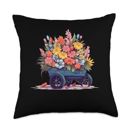 Funny Wheelbarrow Flowers Flower Wheelbarrow Costume for Spring and Blooming Season Throw Pillow, 18x18, Multicolor