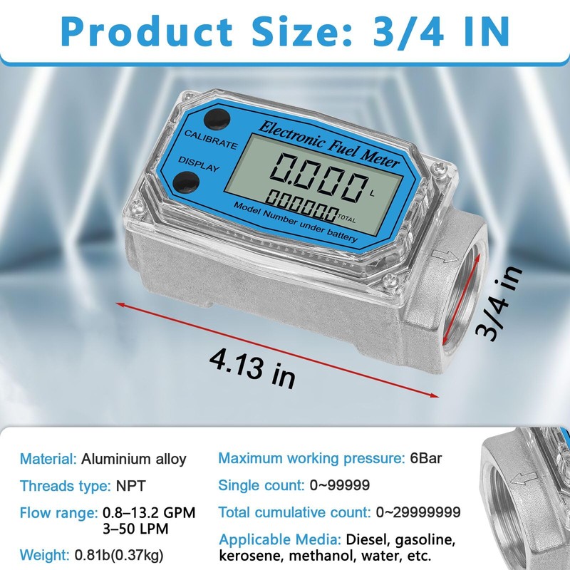 UwinVwin 3/4" Digital Water Meter and Fuel Meter Diesel Meter