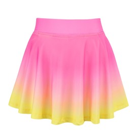 JESKIDS Pleated Skirts Girls' Tennis Skirts Golf Skort Athletic Dance Running School Sport Skirts with Shorts 6-7 Years Gradient Pink Yellow